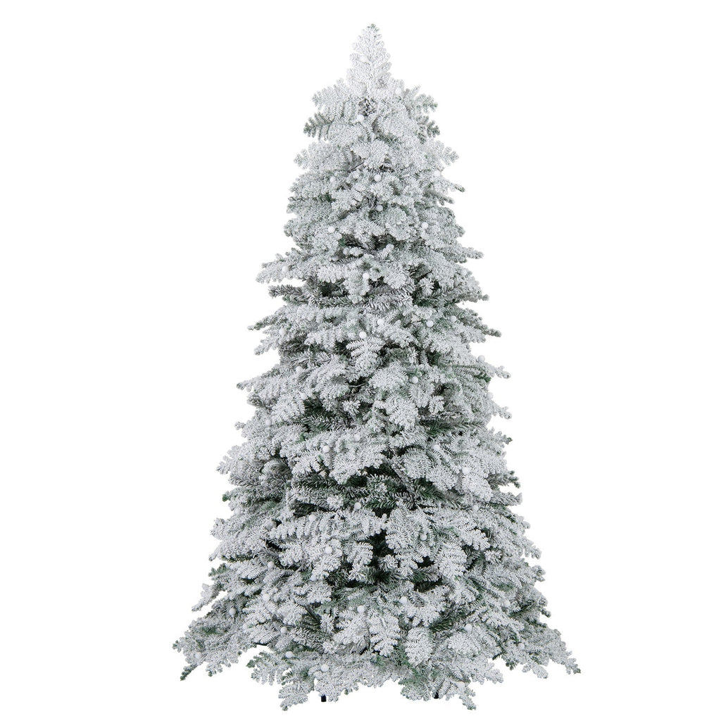 6/7 Feet Artificial Snow-flocked Christmas Tree Pre-lit Hinged Xmas Tree with 130 Twinkle Balls