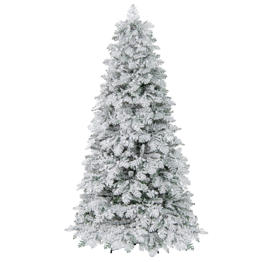 6/7 Feet Artificial Snow-flocked Christmas Tree Pre-lit Hinged Xmas Tree with 130 Twinkle Balls