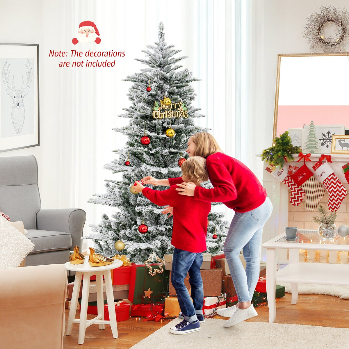 6 Feet Snow Flocked Artificial Christmas Tree with Cool White LED Lights