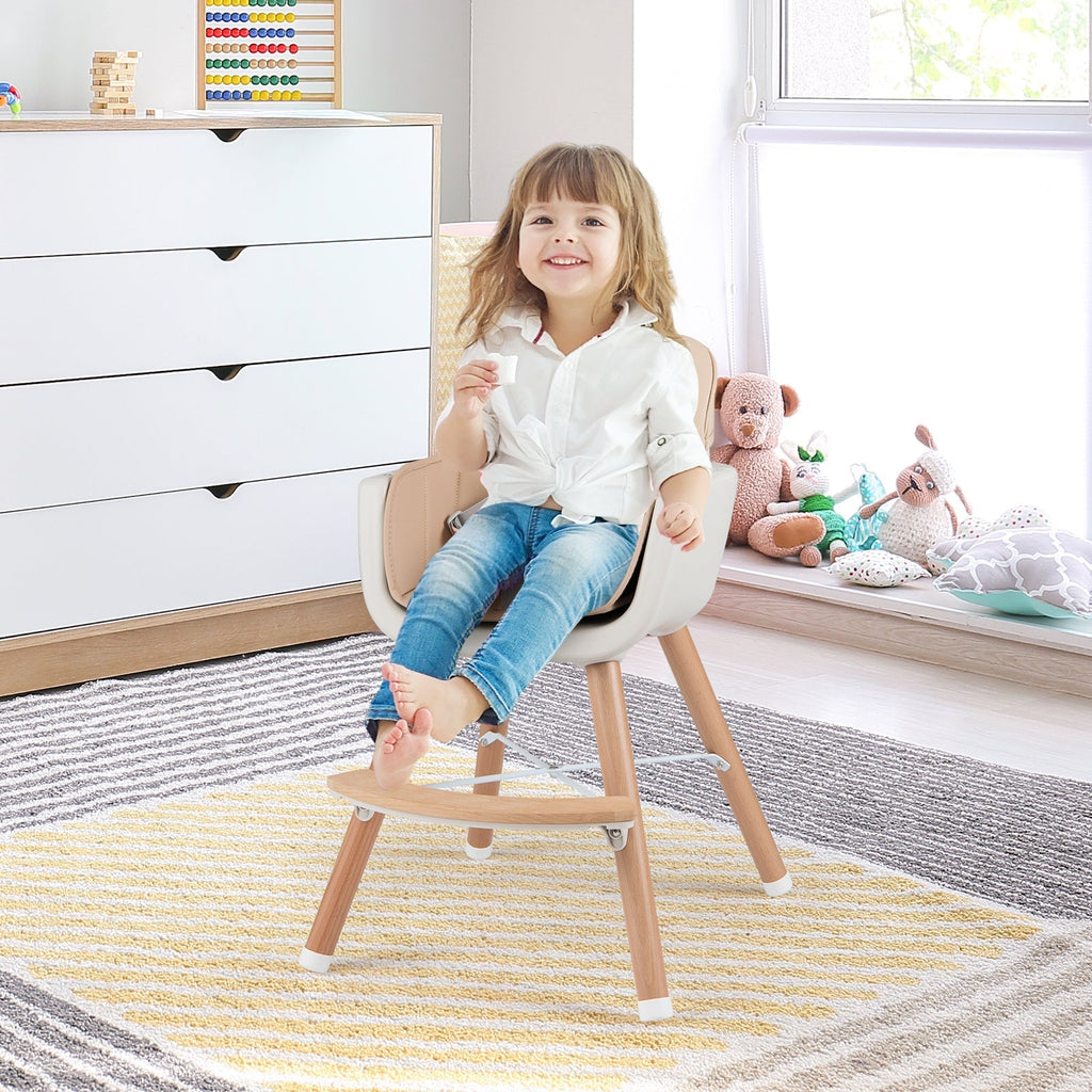 6-in-1 Convertible Wooden Highchair with Safety Harness and Adjustable Legs-Light Brown