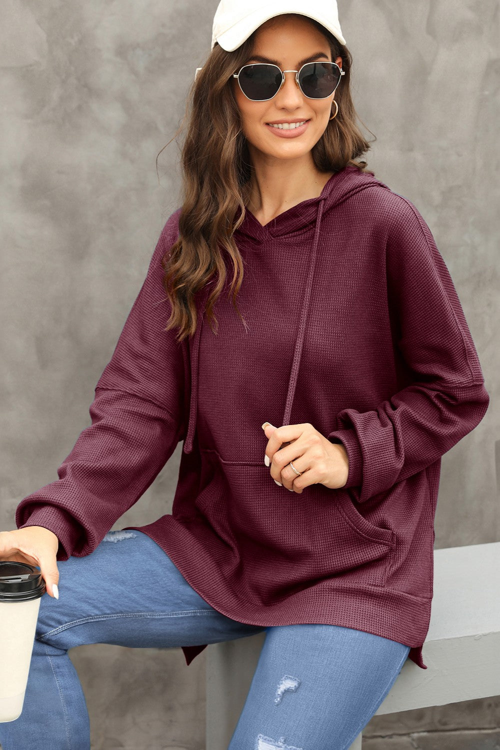 Cozy Waffle Knit Back-to-School Hoodie