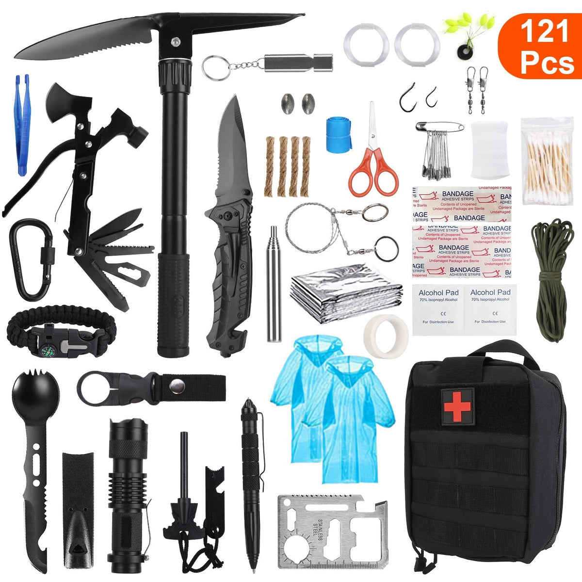 121Pcs Survival Kits Professional Emergency Survival Gear Tactical First Aid Kit Supplies for Outdoor Adventure Camping Hiking Hunting