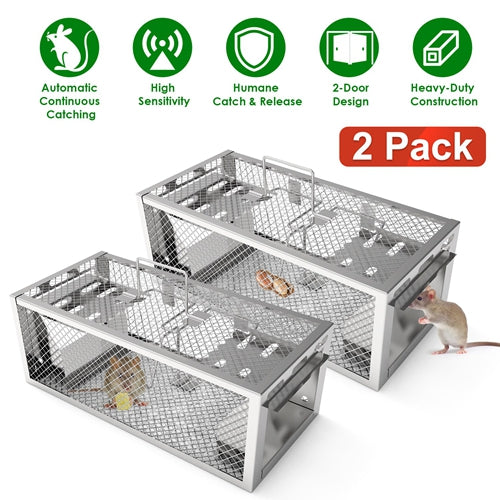2-Pack Humane Rat & Mouse Traps – Automatic Live Cage, Reusable