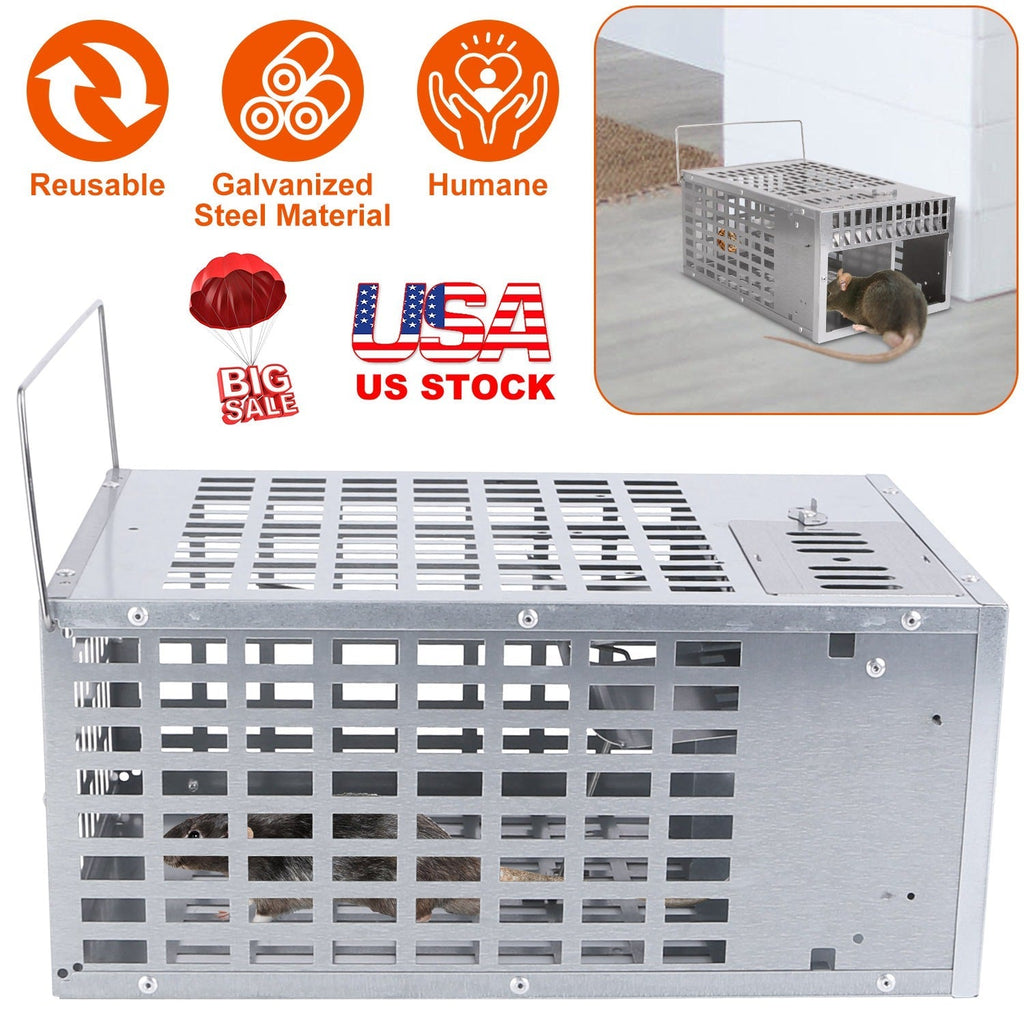 Humane Live Mouse Trap Reusable Metal Rat Rodent Cage Catch Release Continuous Capture Trap 2 Doors Indoor Outdoor Pet Children Safe