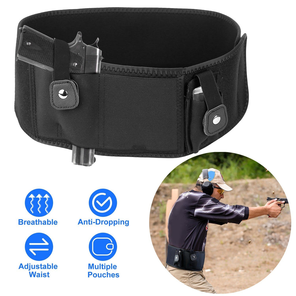 Belly Band Gun Holster Adjustable Waist Carry Tactical Pistol Pouch Breathable Neoprene Gun Belt Bag