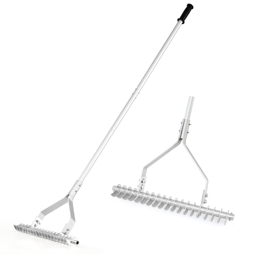 20 Inches Wide Aluminum Lawn Loosening Soil Rake with Long Handle and 19 Curved Tines