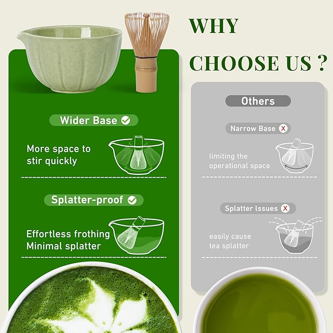 Matcha Whisk Set,7 PCS Ceramic Matcha Kit Includes Matcha Bowl with Spout, Matcha Whisk and Holder, Bamboo Scoop, Stainless Sifter, Towel, Unique Gift for Matcha Lovers (Matcha Green)