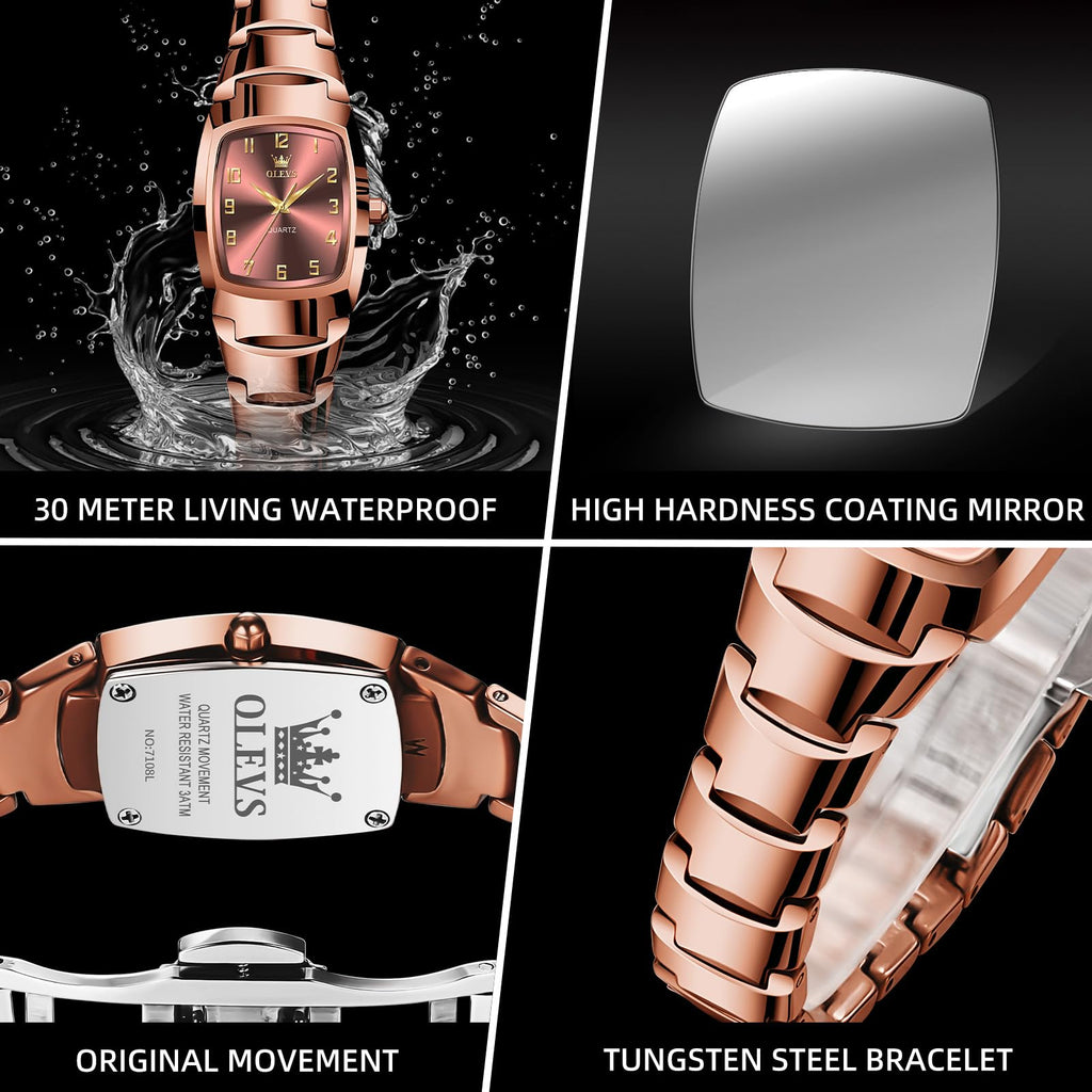 OLEVS Watch Women Luxury Classic Stainless Steel Small Wrist Dress Watches for Women Waterproof Analog Day Date Dainty Fashion Dress Female Watch-(Black/Rose Gold/Gold Face)