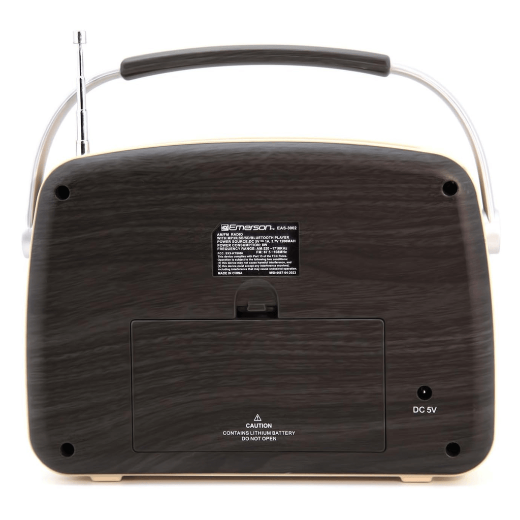 Emerson Portable Retro Radio with Built-In Rechargeable Battery and Memory Set
