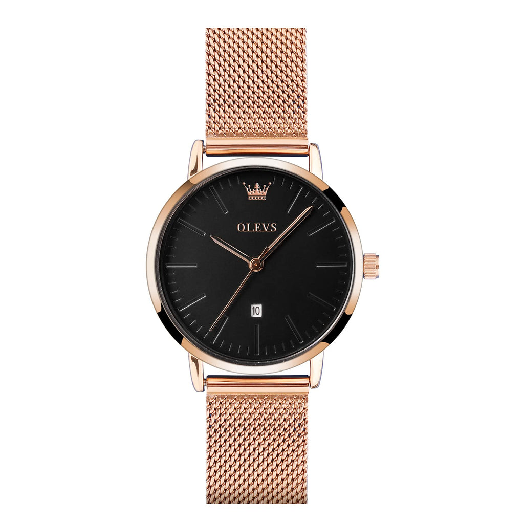 OLEVS Women's Mesh Bracelet Watch, Elegant Large Face Three Hand Analog Quartz Womens Wristwatch, Pretty Slim Date Display Waterproof Ladies Watches for Small Wrists