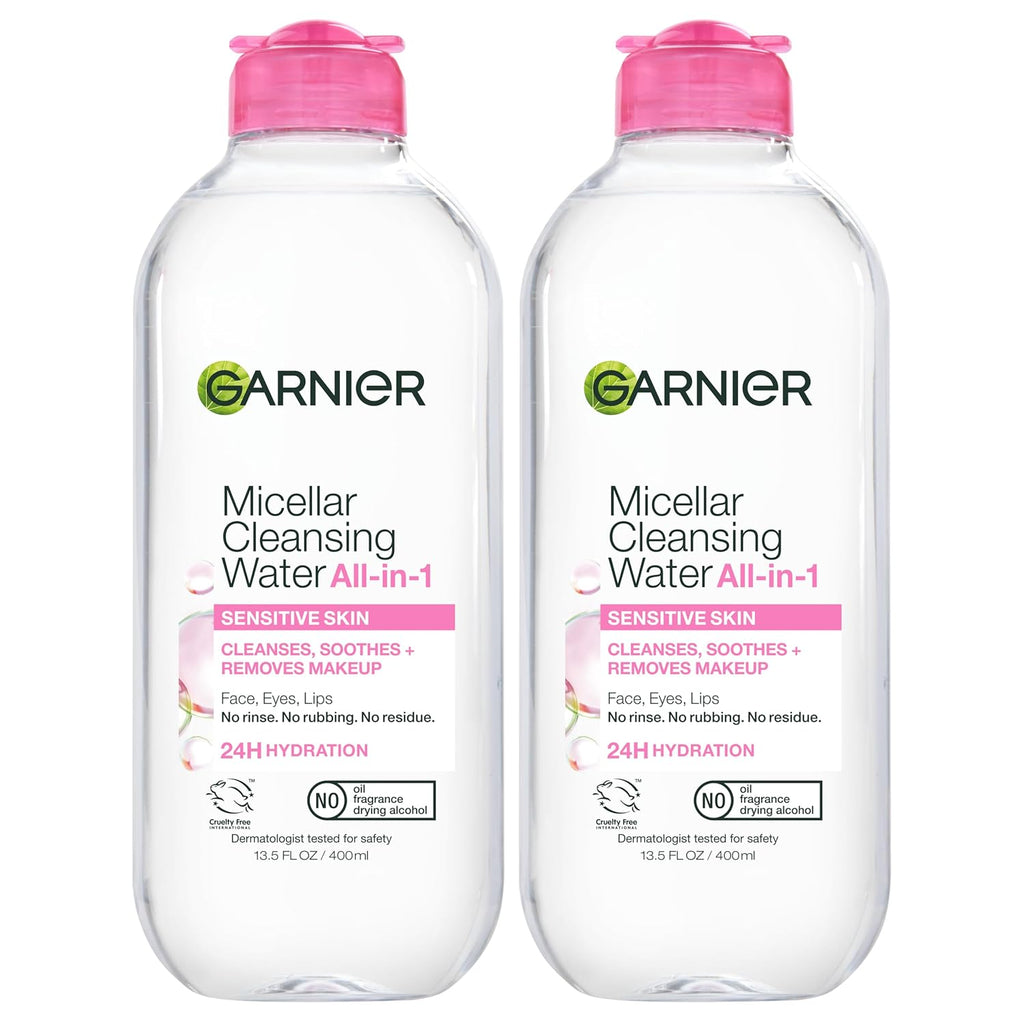 Garnier Micellar Cleansing Water, All-in-1 Makeup Remover and Facial Cleanser, For All Skin Types, 3.4 Fl Oz (100mL), 1 Count (Packaging May Vary)
