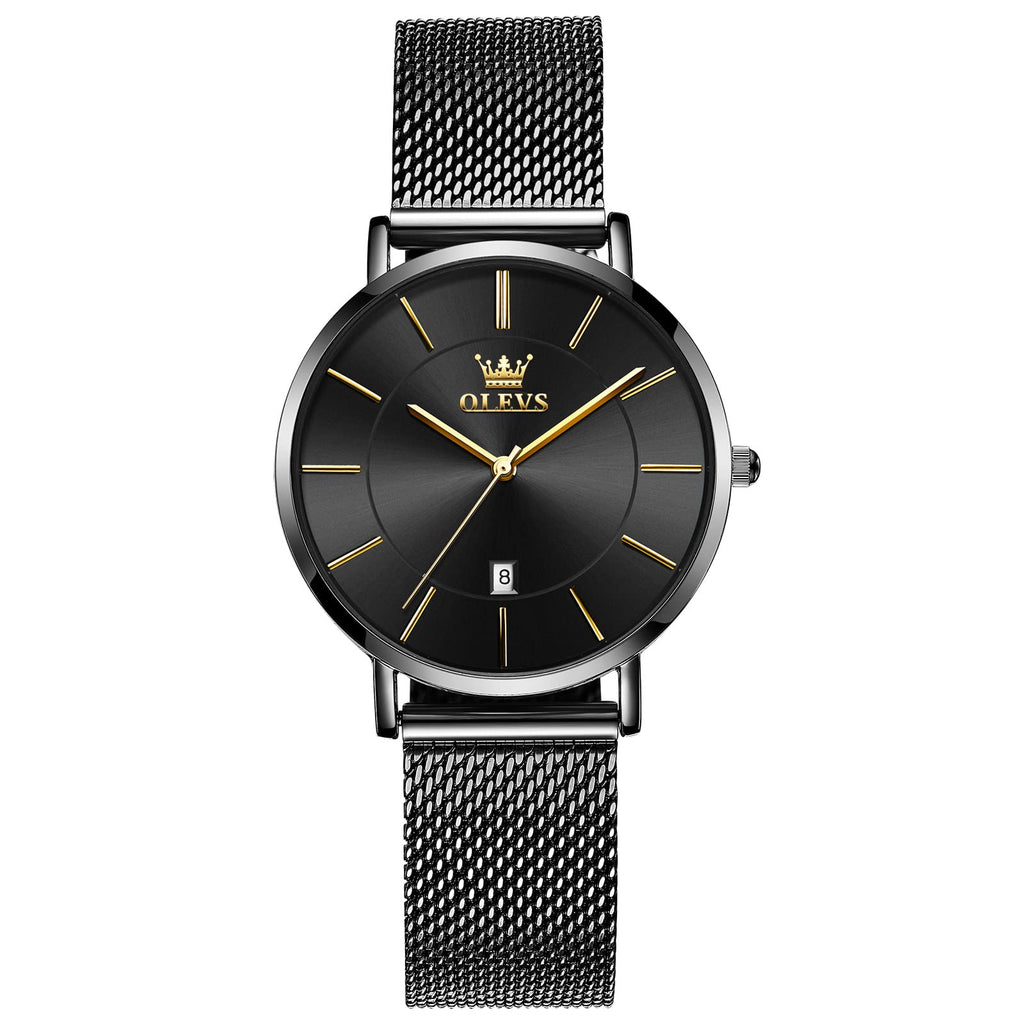 OLEVS Women's Mesh Bracelet Watch, Elegant Large Face Three Hand Analog Quartz Womens Wristwatch, Pretty Slim Date Display Waterproof Ladies Watches for Small Wrists