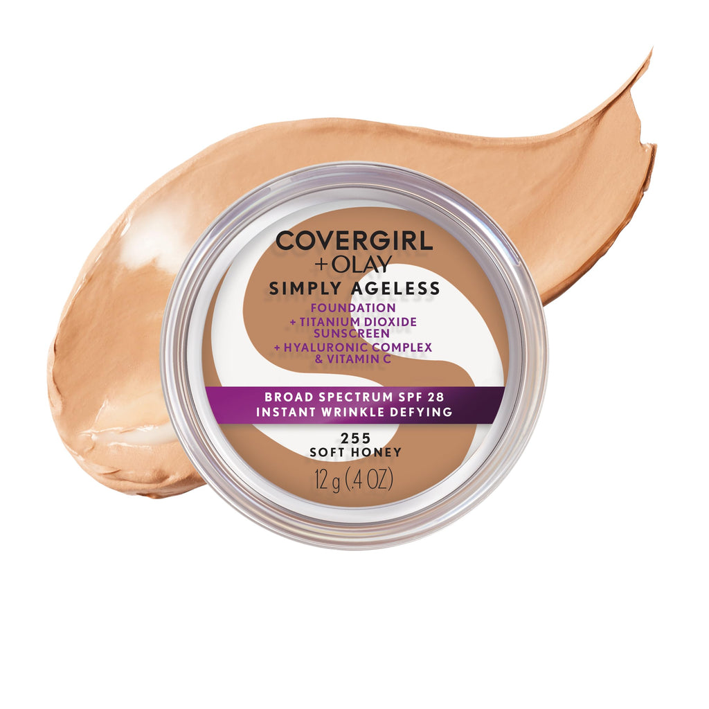 COVERGIRL Simply Ageless Instant Wrinkle Defying Foundation, SPF 28, Hyaluronic Complex & Vitamin C - 250 Creamy Beige, Pack of 1