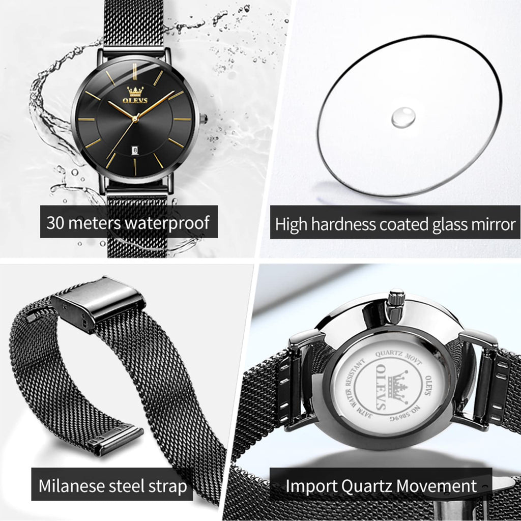 OLEVS Women's Mesh Bracelet Watch, Elegant Large Face Three Hand Analog Quartz Womens Wristwatch, Pretty Slim Date Display Waterproof Ladies Watches for Small Wrists