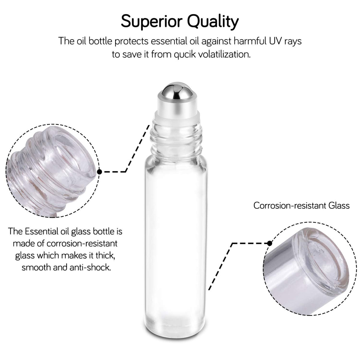 PrettyCare 4 Pack Amber Glass Oil Roller Bottles for Essential Oils 10ml, Roll On Bottles with Stainless Steel Roller Ball Leak-Proof Perfume Travel Refillable Bottle Empty, Beauty & Personal Care