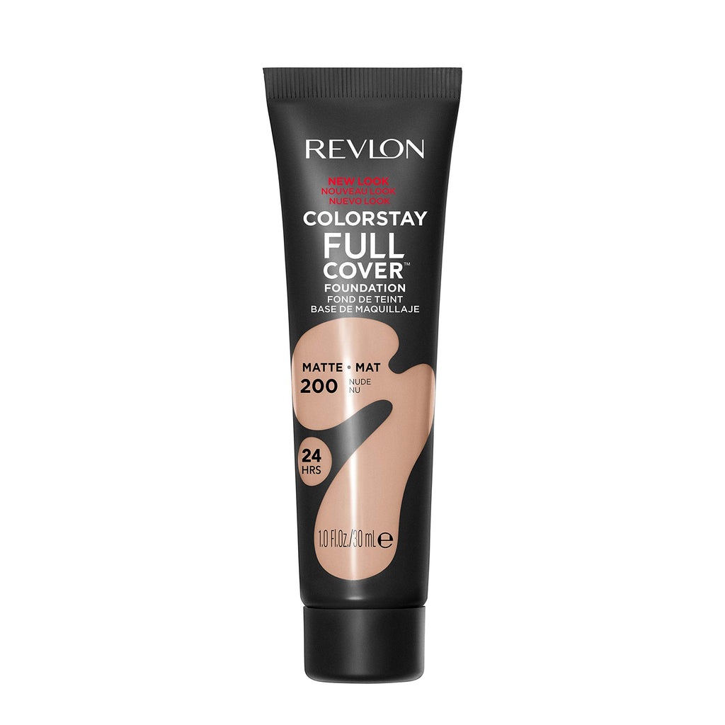 Revlon ColorStay Full Cover Longwear Matte Foundation, Heat & Sweat Resistant Lightweight Face Makeup, 200 Nude, 1.0 fl oz