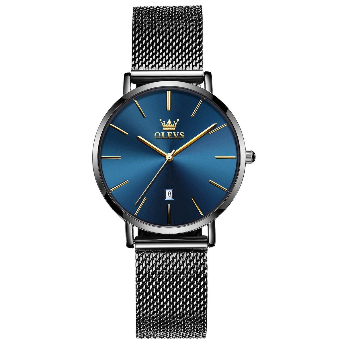 OLEVS Women's Mesh Bracelet Watch, Elegant Large Face Three Hand Analog Quartz Womens Wristwatch, Pretty Slim Date Display Waterproof Ladies Watches for Small Wrists