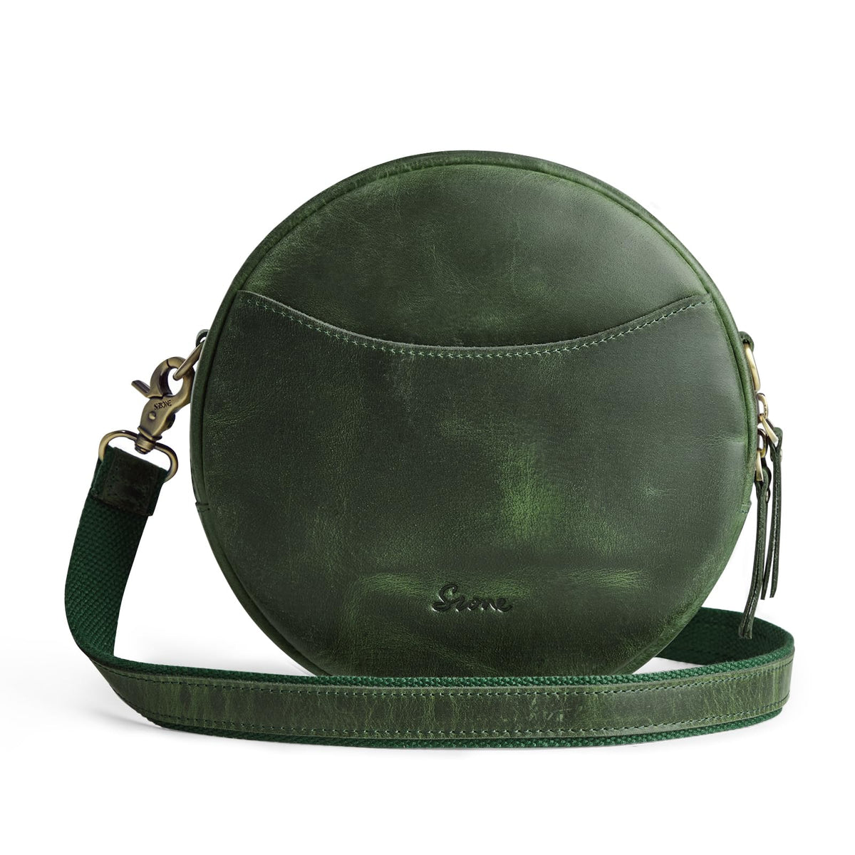 S-ZONE Leather Crossbody Bags for Women Circle Shoulder Round Purse Travel | Top Grain Leather, Keychain, Designer Handbag, Vintage, Multi Pockets, Detachable Strap, Eveyday Outing