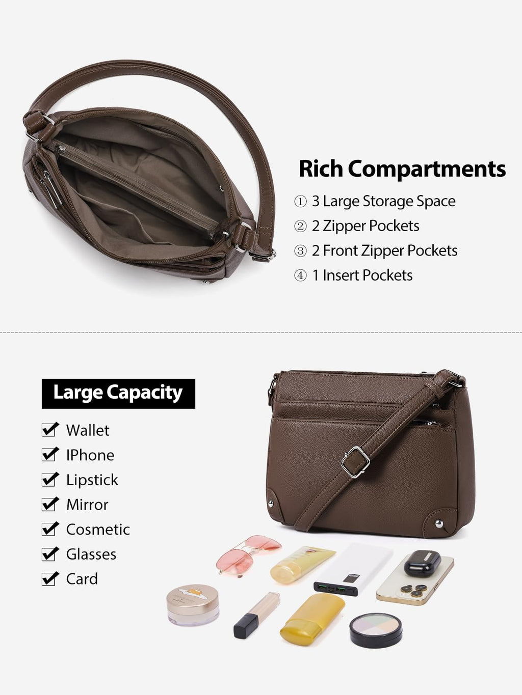 WESTBRONCO Crossbody Bags for Women, Medium Size Shoulder Handbags, Satchel Purse with Multi Zipper Pocket