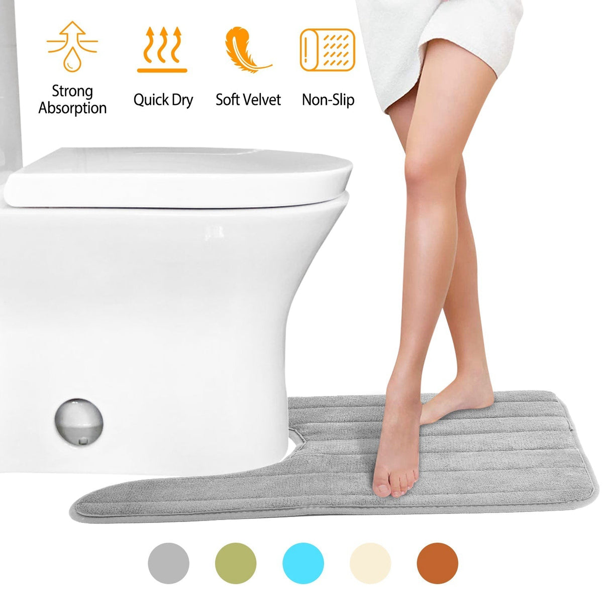 U Shaped Bathroom Rugs Contour Non-slip Toilet Mat Absorbent Cozy Velvet Floor Mat 23.62 x 19.69in