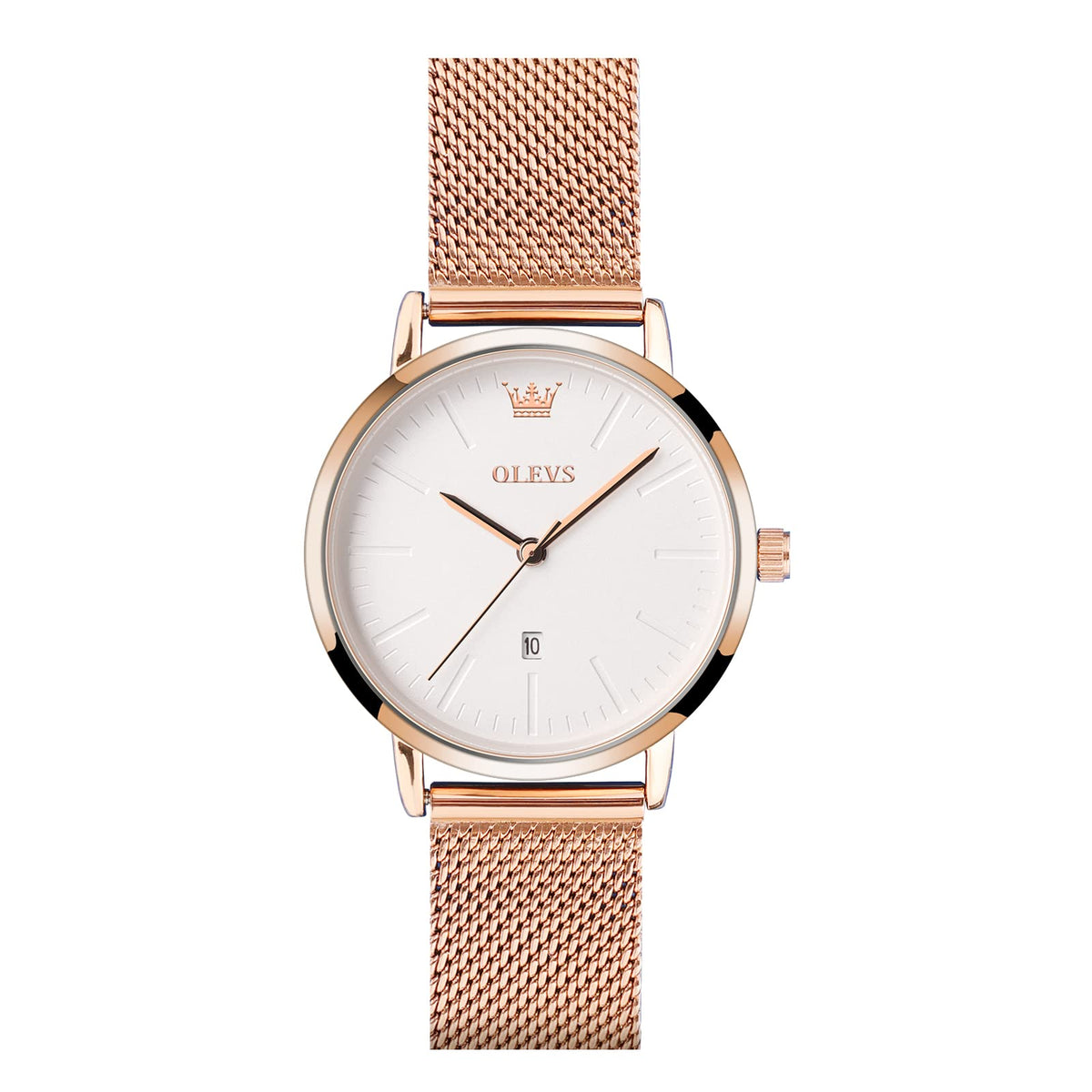 OLEVS Women's Mesh Bracelet Watch, Elegant Large Face Three Hand Analog Quartz Womens Wristwatch, Pretty Slim Date Display Waterproof Ladies Watches for Small Wrists