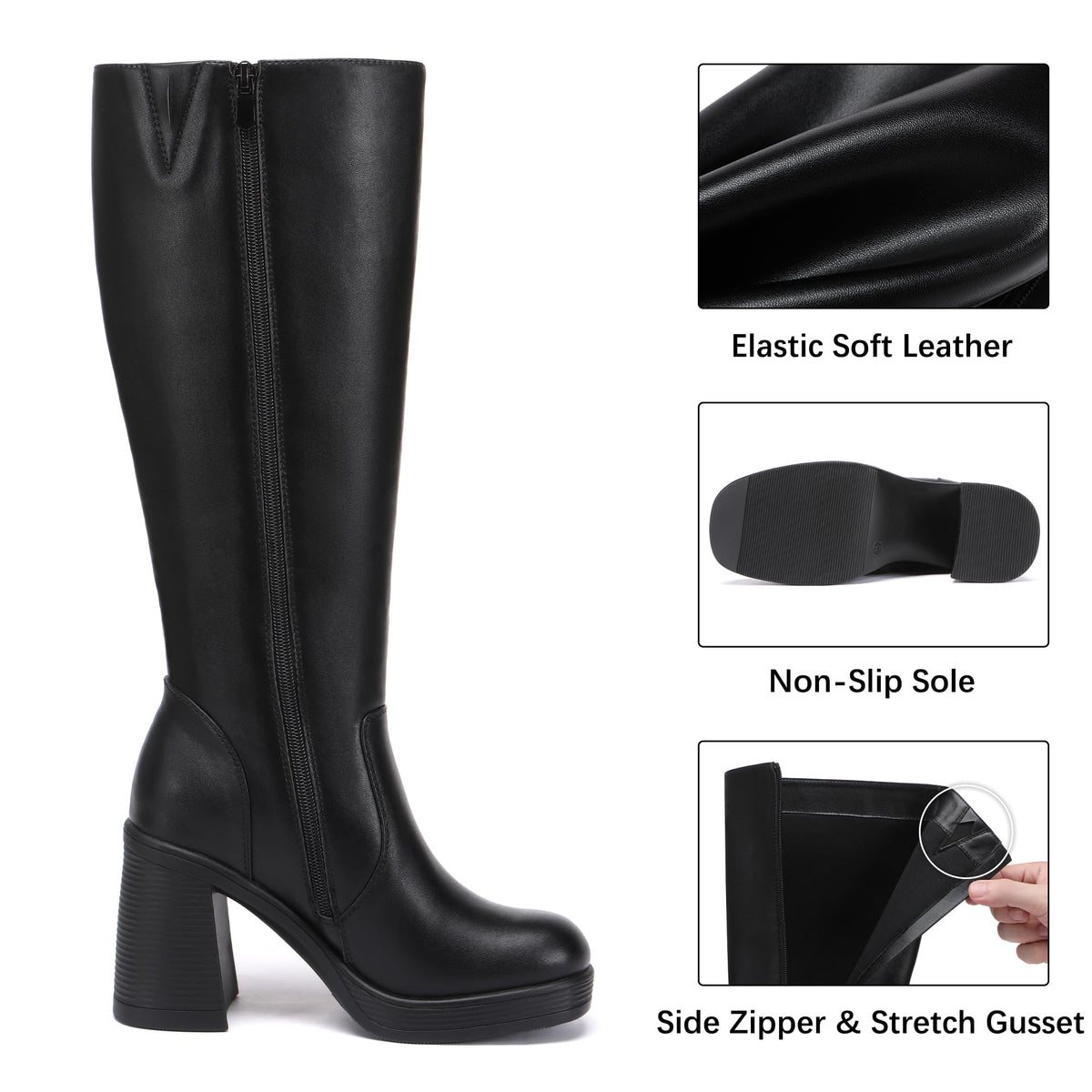 Glamnest Platform Knee High Boots for Women Chunky Heel square Toe Leather Long Boots Side Zipper Tall Boots White Boots 11Glamnest Platform Knee High Boots for Women Chunky Heel square Toe Leather Lo…open box.
