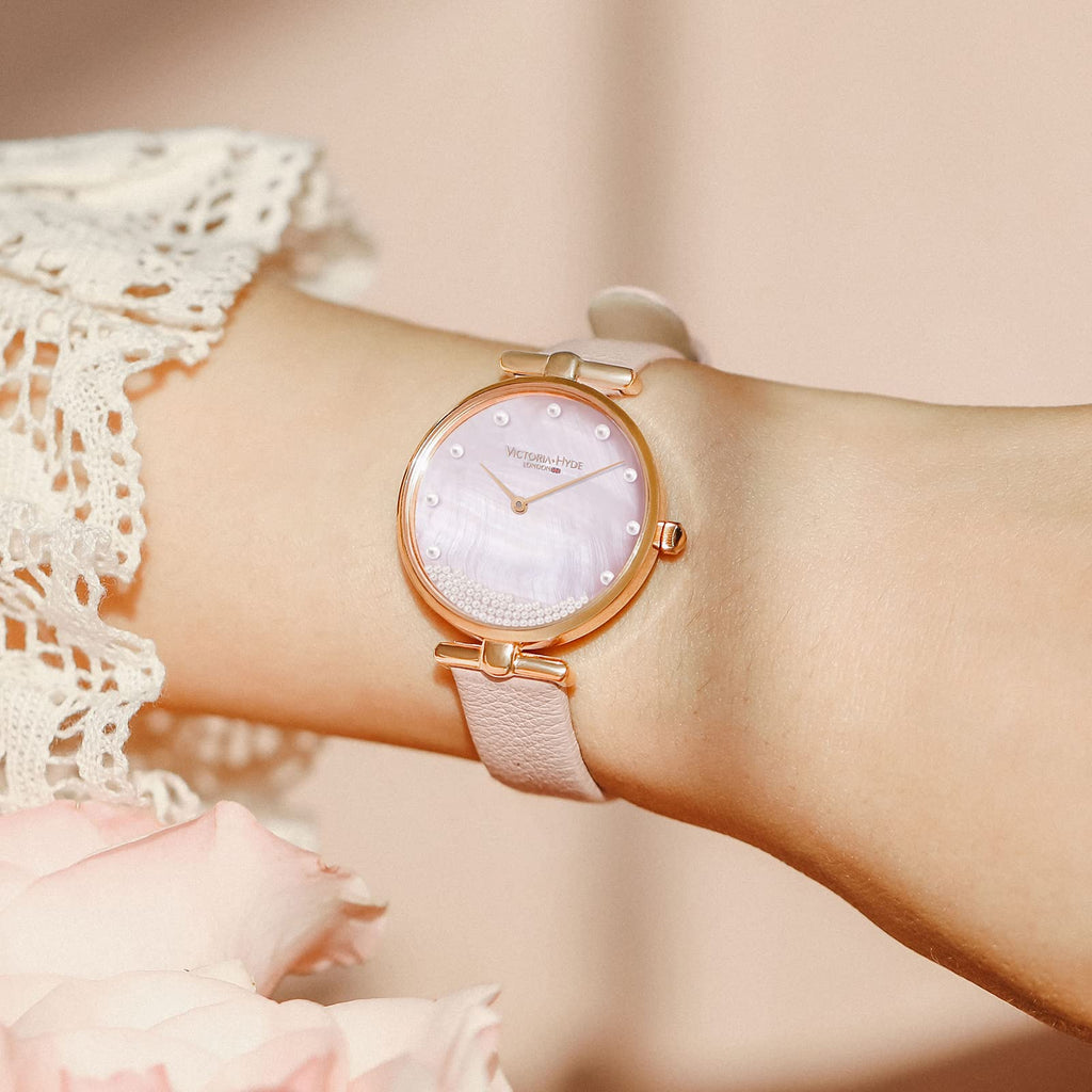 VICTORIA HYDE Women's Watch Sets Silver Ladies Watch with Mother of Pearl Dial Wrist Watch Bangle Set