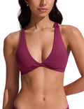 CRZ YOGA Twist Front Bikini Tops for Women - Padded V Neck Criss Cross Back Triangle Sexy Swim Bathing Suit Fuchsia Medium