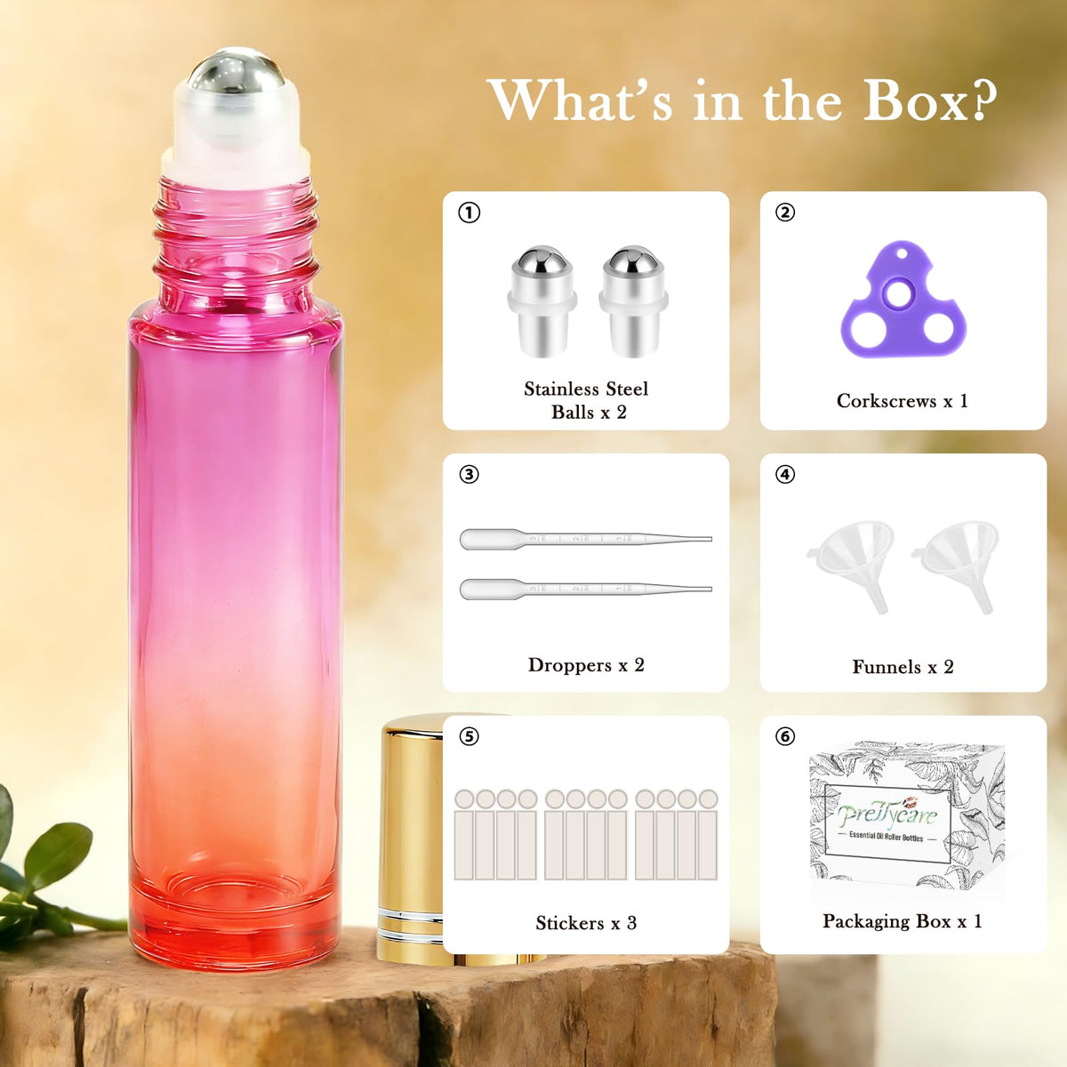 PrettyCare 4 Pack Amber Glass Oil Roller Bottles for Essential Oils 10ml, Roll On Bottles with Stainless Steel Roller Ball Leak-Proof Perfume Travel Refillable Bottle Empty, Beauty & Personal Care