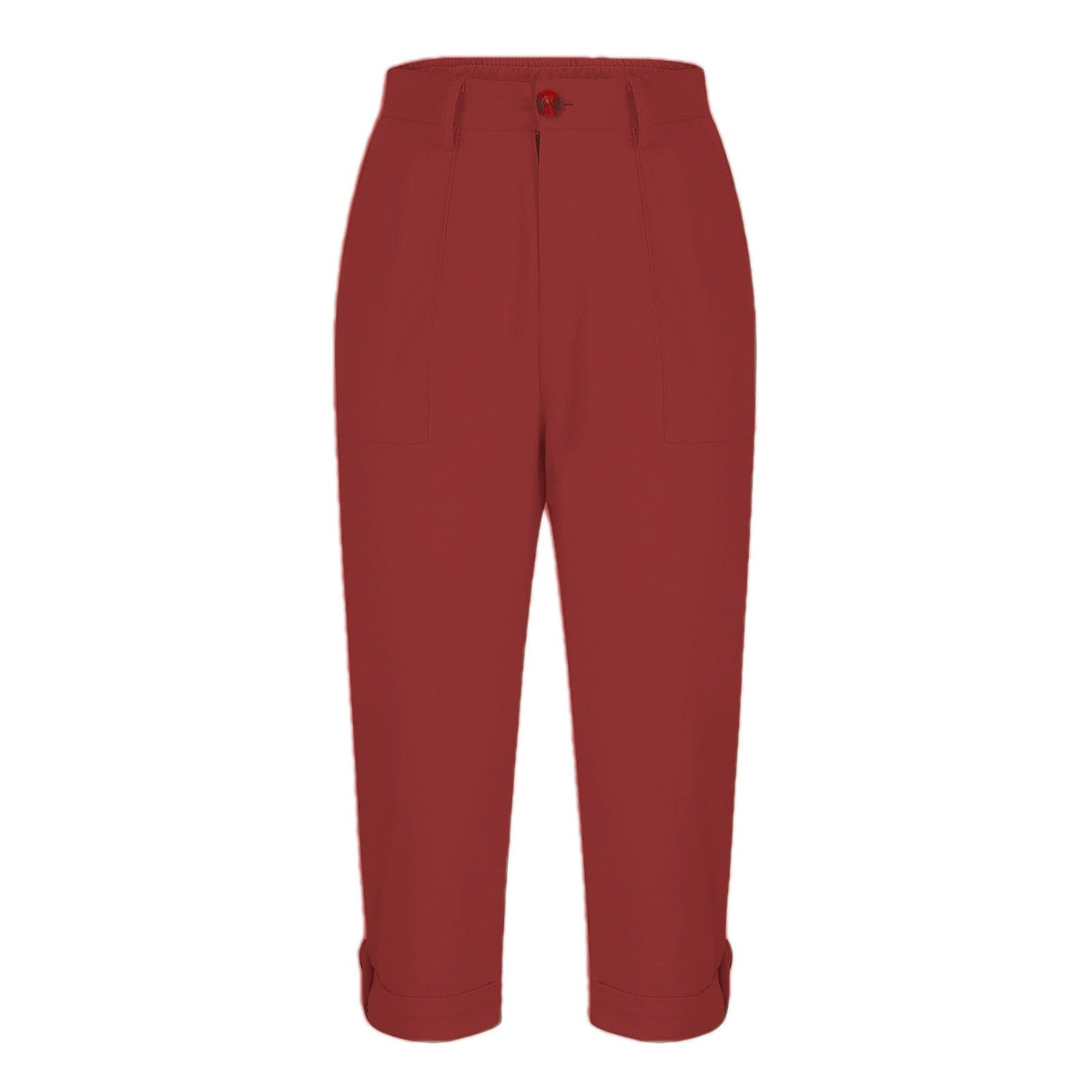 Womens Solid-color Buttoned Roll-up Capri Pants