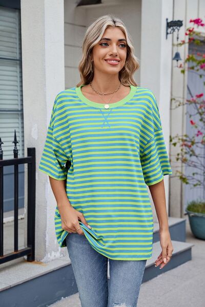Contrast Striped Round Neck Half Sleeve T-Shirt