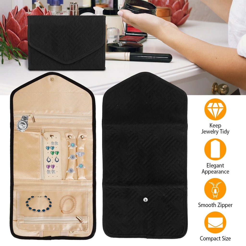 Travel Jewelry Organizer Case Foldable Jewelry Roll Storage Bag for Journey-Rings Necklaces Earrings Bracelets