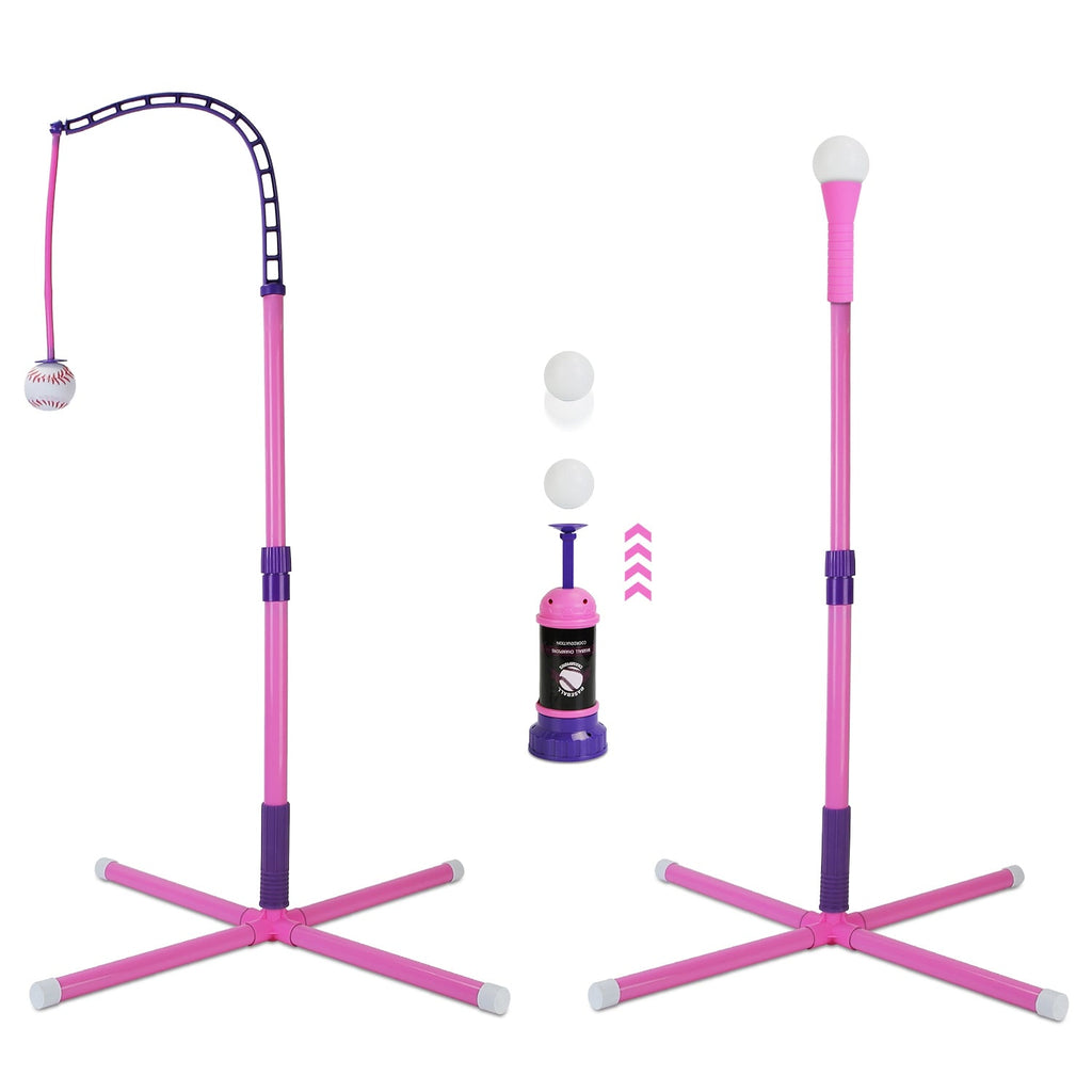 3-In-1 Baseball Toy Set For 3-5Years Old Kids And Toddlers Includes Tee Ball Stand Hanging Tee Automatic Ball Launcher with Adjustable Height For Indo