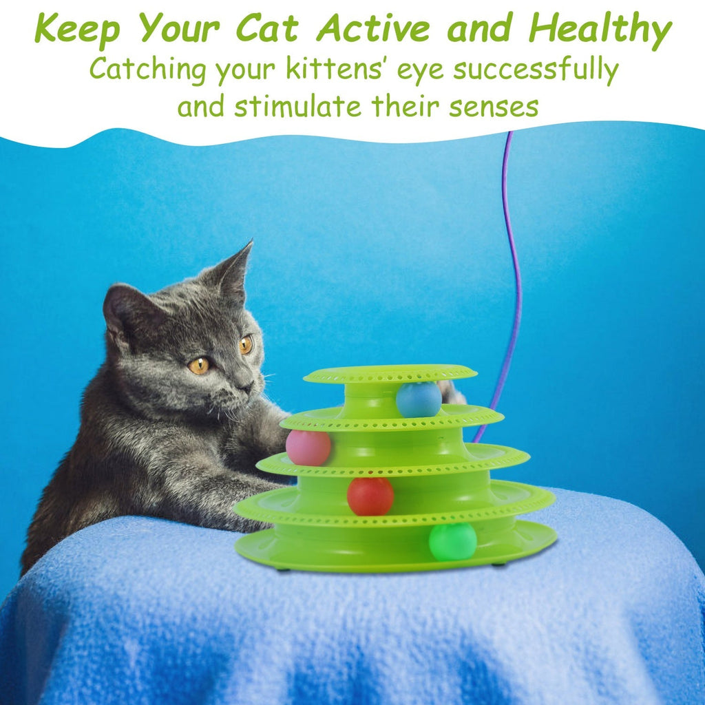 Cat Track Tower Toys 4-Layer Ball Track Interactive Cat Toys Electric Rotate Butterfly Birds