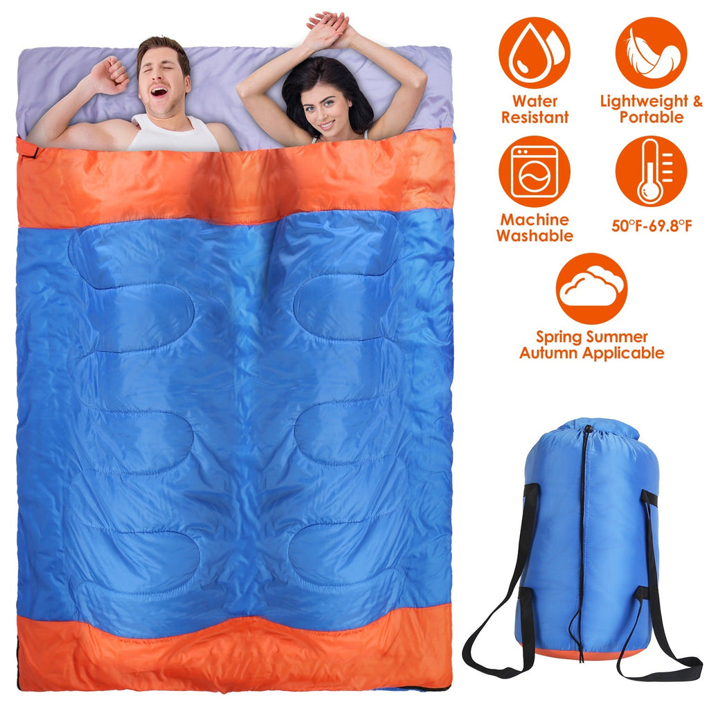 2 People Sleeping Bag for Adult Kids Lightweight Water Resistant Camping Cotton Liner Cold Warm Weather Indoor Outdoor Use 3 Season with Sack for Spri