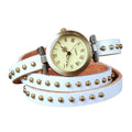 Fashionable Rivet Leather Belt Retro Watch Hand Chain-white