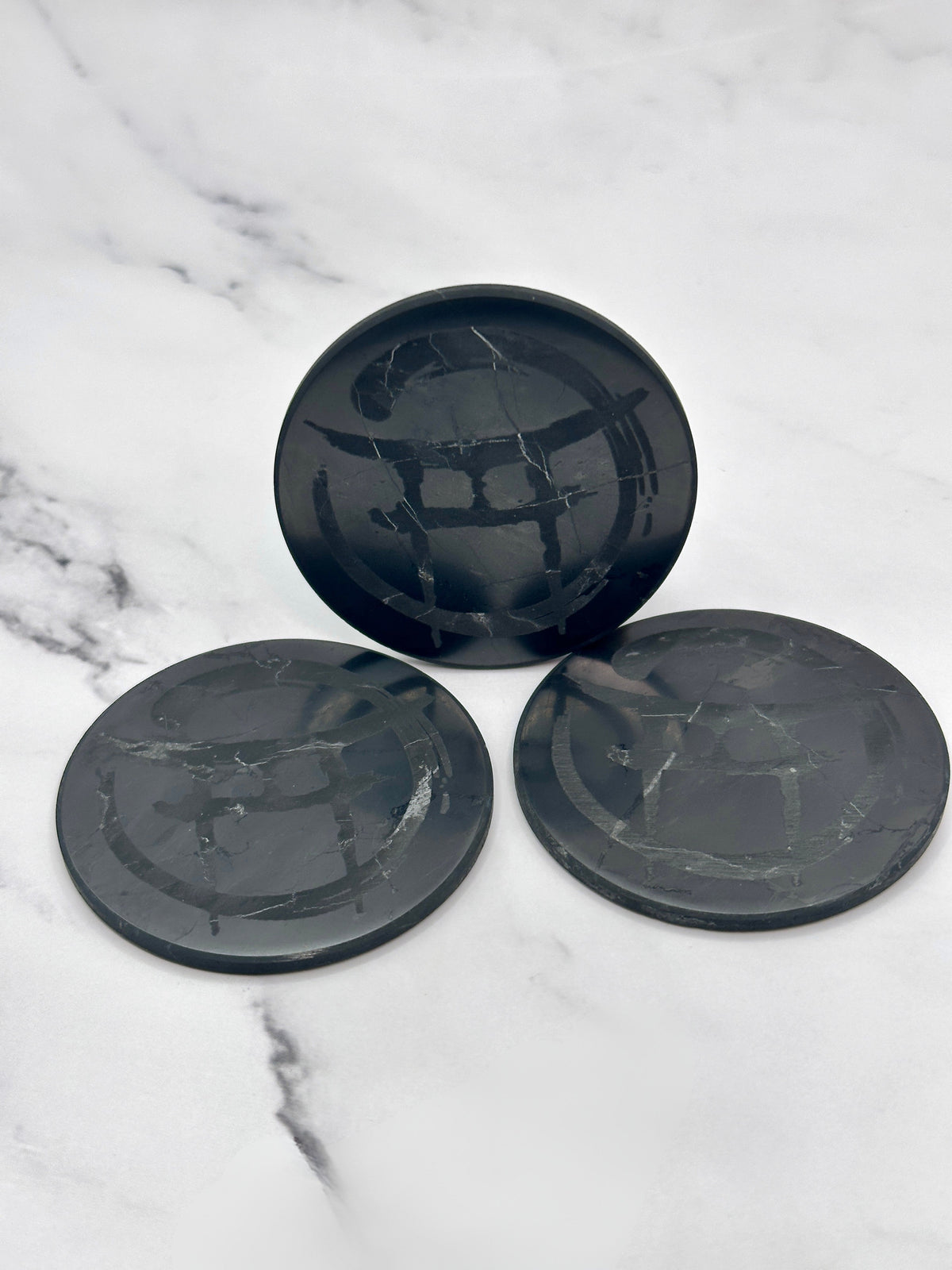BEYOND MYSTIC SPECIAL EDITION SHUNGITE ROUND PHONE PLATES! - EMF Protection - Hand Cut Genuine Natural Shungite Phone Plate High Quality Black Lustrous Gemstone from Russia