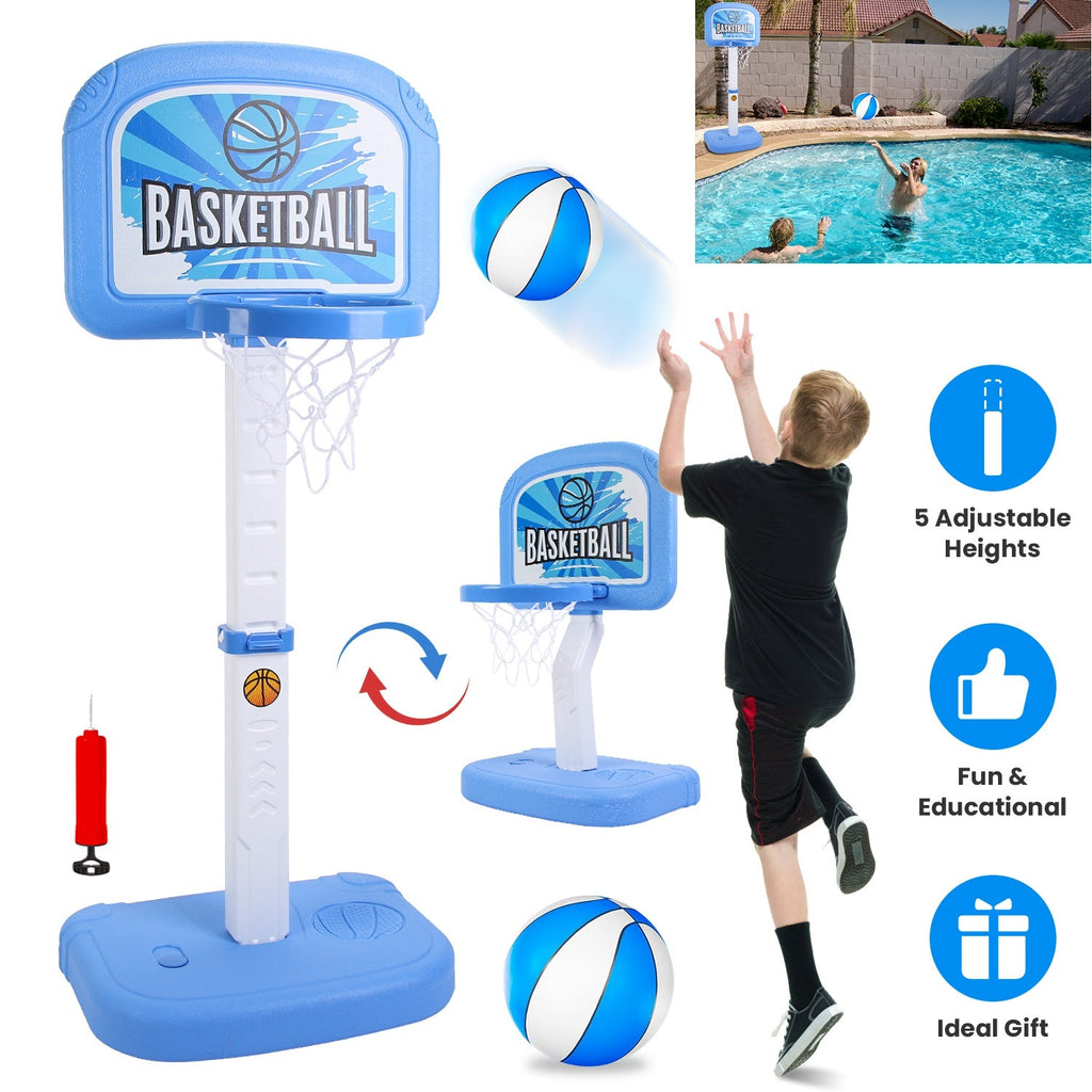 2 In 1 Poolside Basketball Game Set Pool Basketball Goal Indoor Outdoor Kids Basketball Court Water Basketball Toy with 2 Balls Gift for Boys Girls Ag