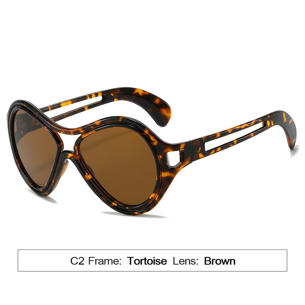 New European and American Sunglasses for Women UV400 Fashion Double Beam Round Frame Personalized PC Hollow Sunscreen Sunglasses