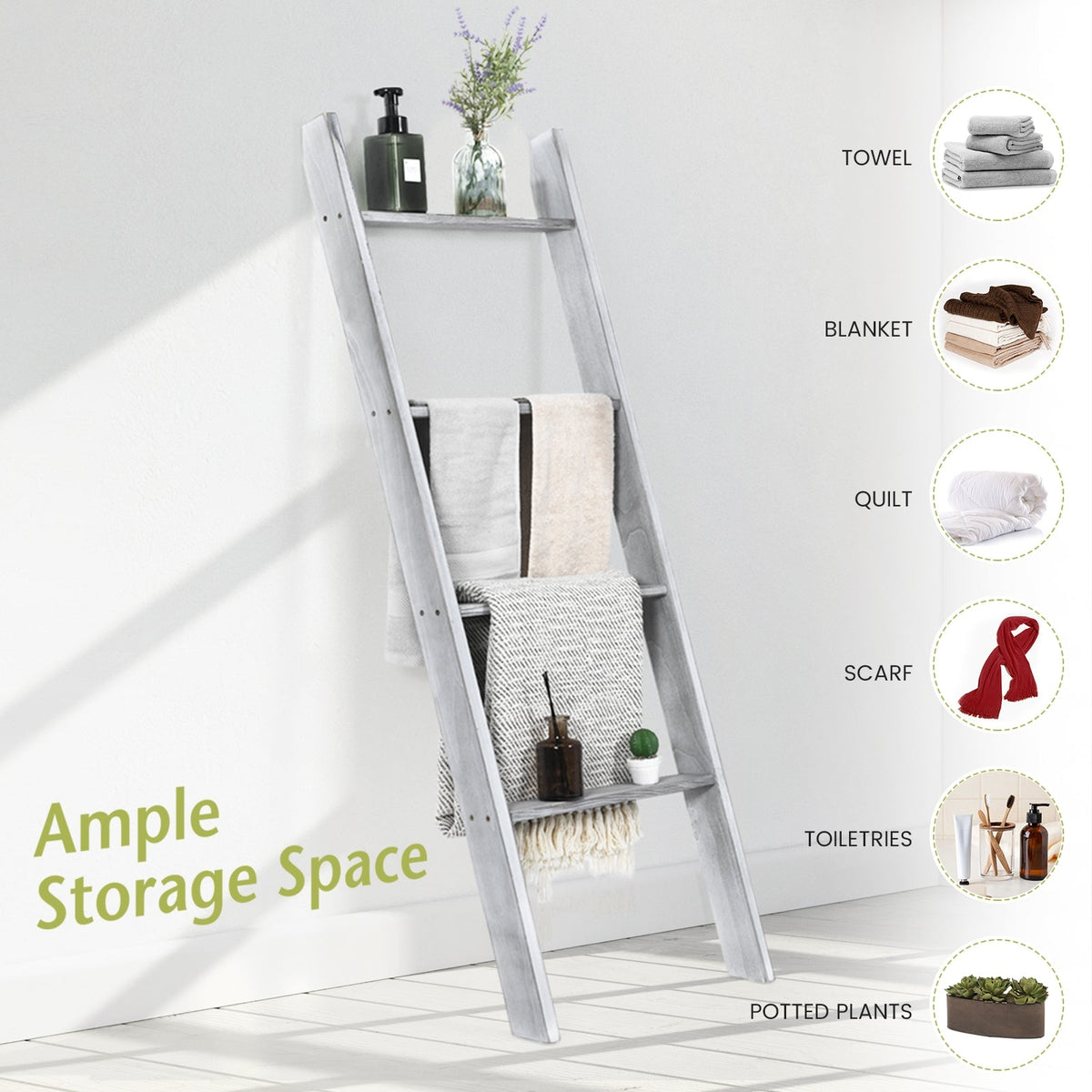 4-Tier Wall Leaning Ladder Shelf Stand