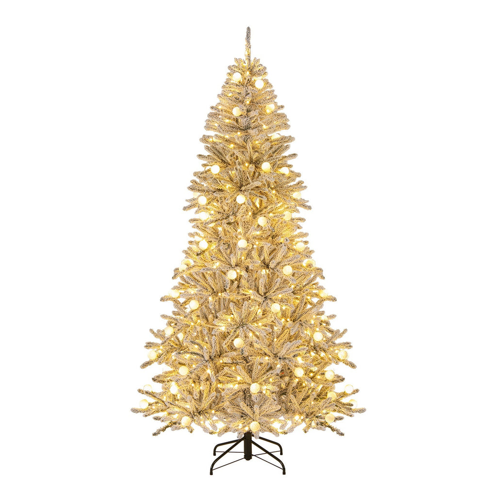 6 Feet Snow-flocked Artificial Christmas Tree Pre-lit Hinged with 81 Sphere Lights and Remote