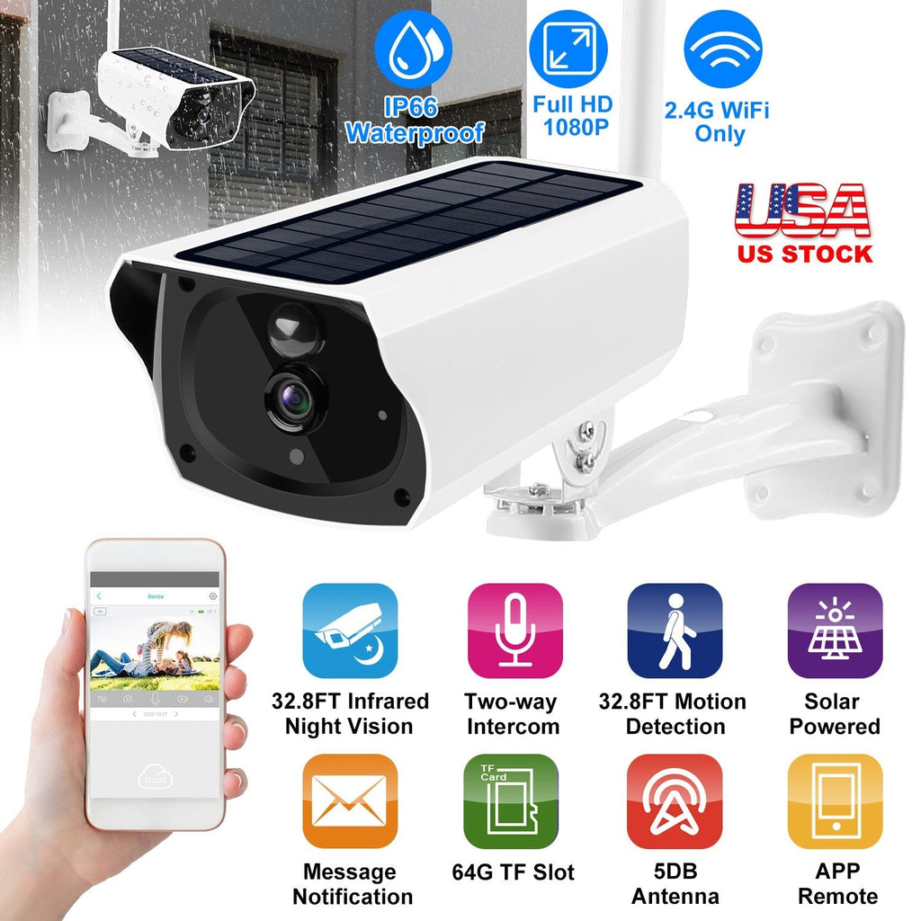 1080P Solar Powered WiFi IP Camera Two-Way Intercom Security Surveillance Camera IP66 Waterproof Motion Sensor Night Vision Network Camcorder APP Cont