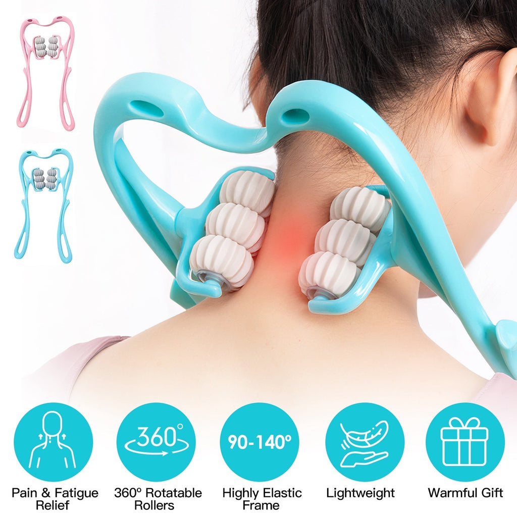 Neck Roller Massager 360¼ Rotatable Trigger Point Roller Portable Massager with 6 Balls for Neck Leg Thigh Foot Pain Relief