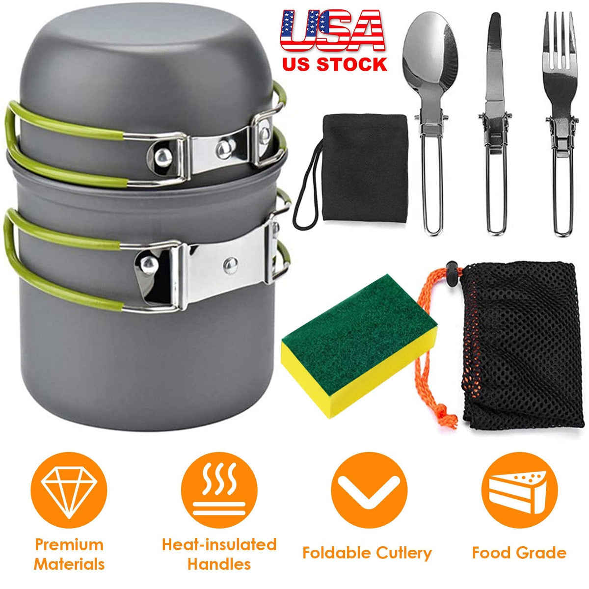 8Pcs Camping Cooking Ware Set Camping Stove Cookware Set Aluminum Pot Foldable Knife Fork Spoon Set for Hiking Picnic Outdoor