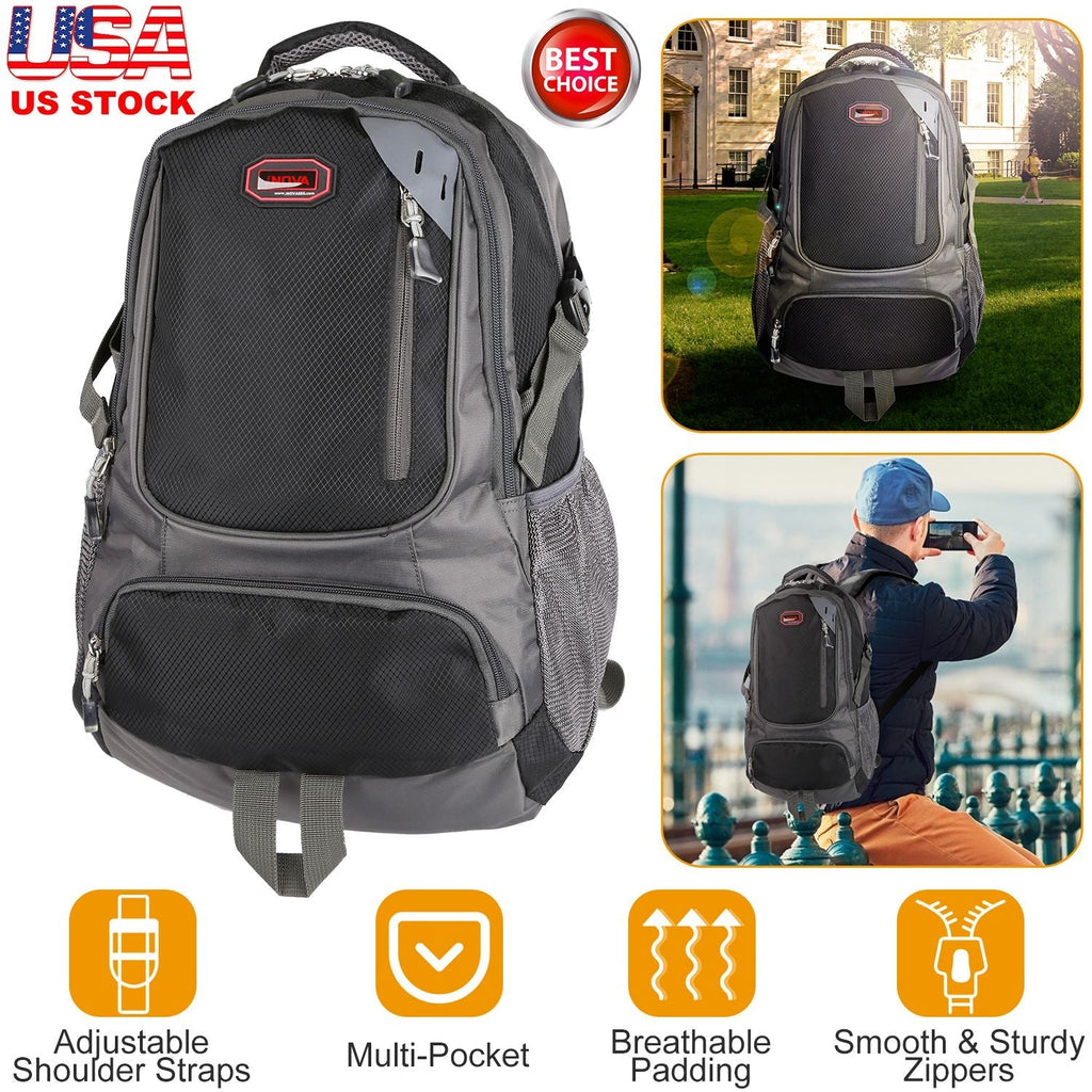 Unisex School Backpack Casual Travel Shoulder Bag W/ Adjustable Straps Dual-Water Bottle Pouch Multiple Zippered Pockets For Gym Sports Travel School