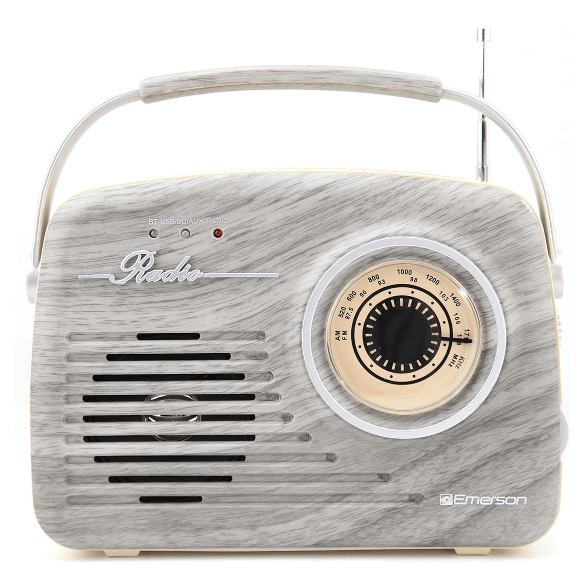 Emerson Portable Retro Radio with Built-In Rechargeable Battery and Memory Set