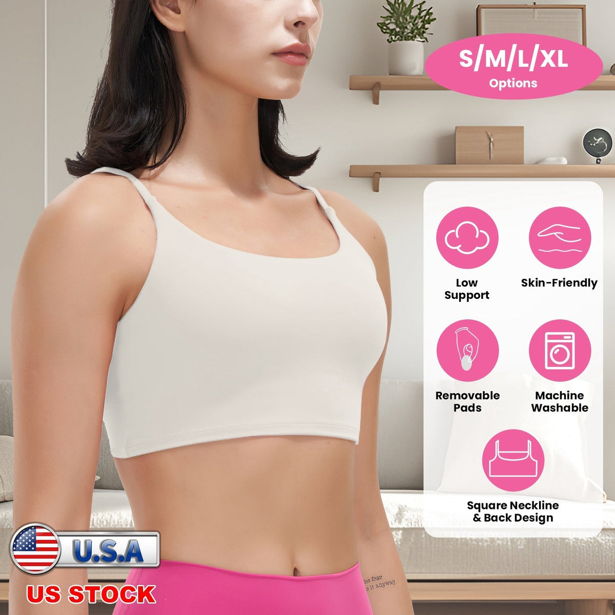 Women Strap Sport Bras Padded StrappyÊCrop Square Neck Low Impact Bras SexyÊFitnessÊTank Tops with Removable Pads Flat Straps for Gym Yoga Workout Run