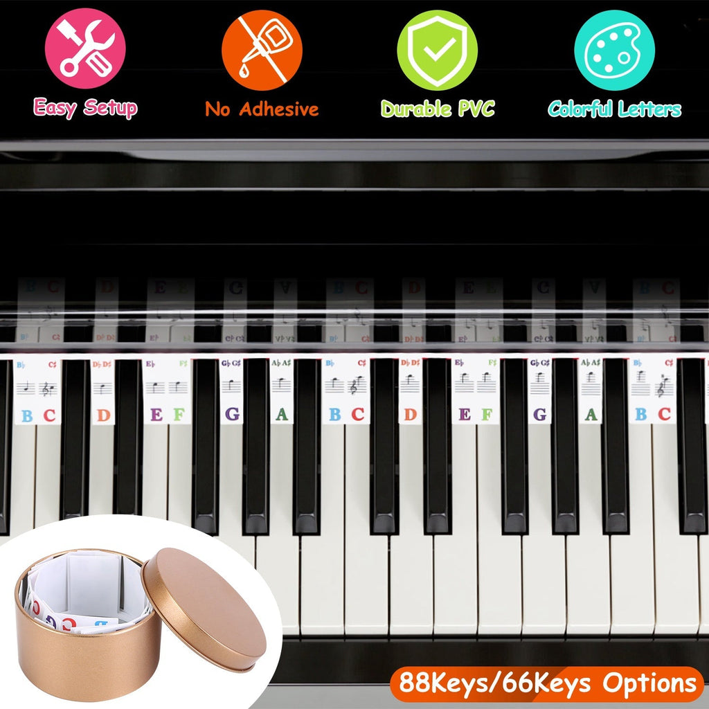 88-Key Piano Keyboard Stickers Removable Piano Key Labels PVC Piano Notes Guide without Glue for Beginners Kids