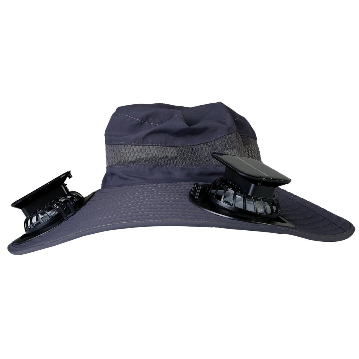 Outdoor Wide Brim Sun Hat With 2 Rechargeable Fans Solar Powered 3 Wind Speeds UPF50+ Breathable Waterproof Nylon Mesh Outdoor Hat For Hiking Camping