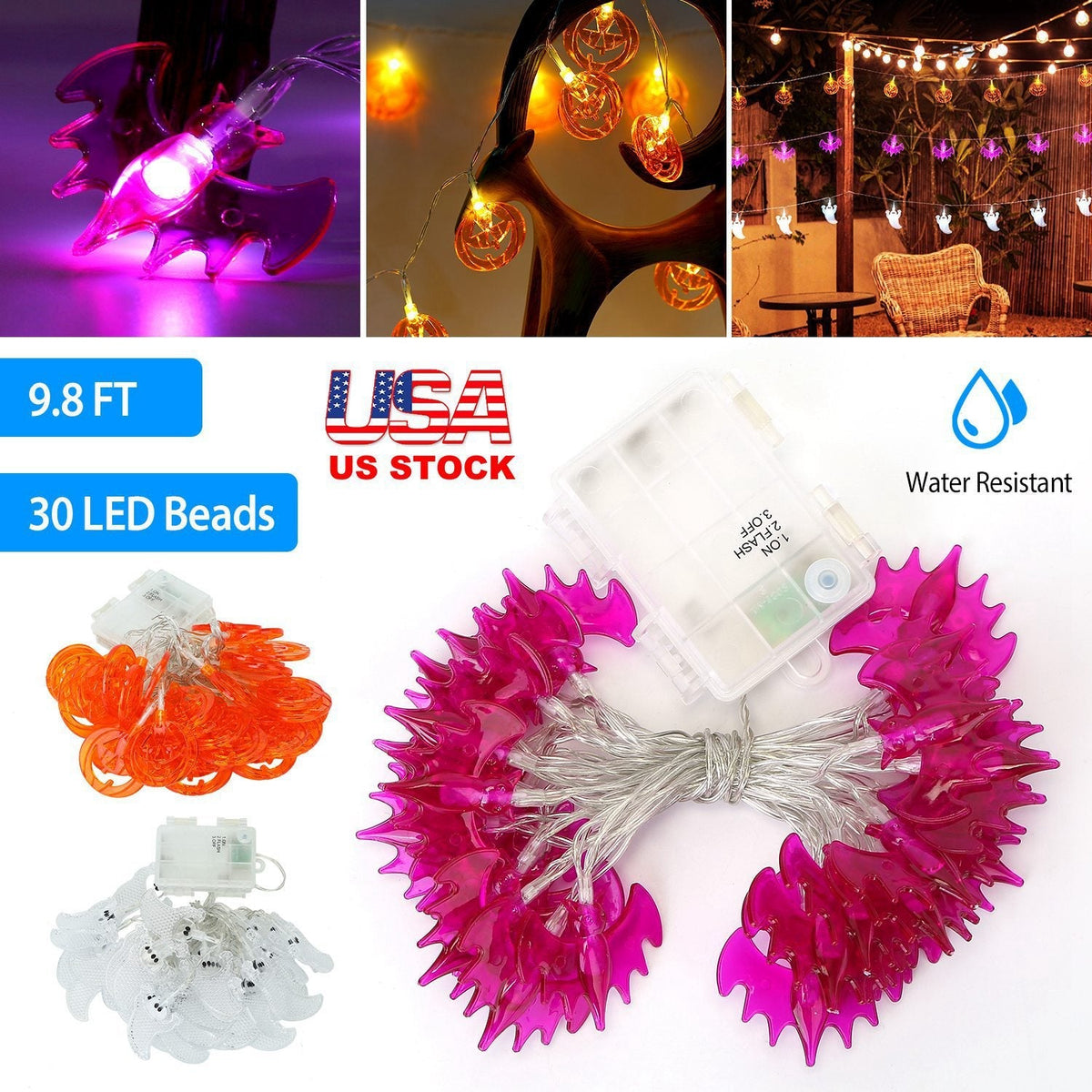 Halloween Ghost String Lights 30 LEDs 9.8ft Halloween String Lights Decorative Fairy Lights For Party Bedroom Home Festival Decoration